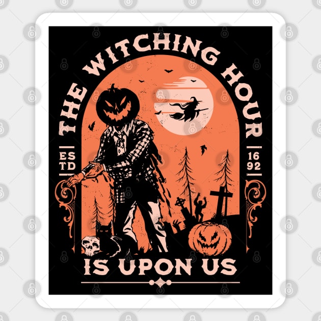 The Witching Hour is Upon Us - Halloween Jack-O-Lantern Sticker by OrangeMonkeyArt